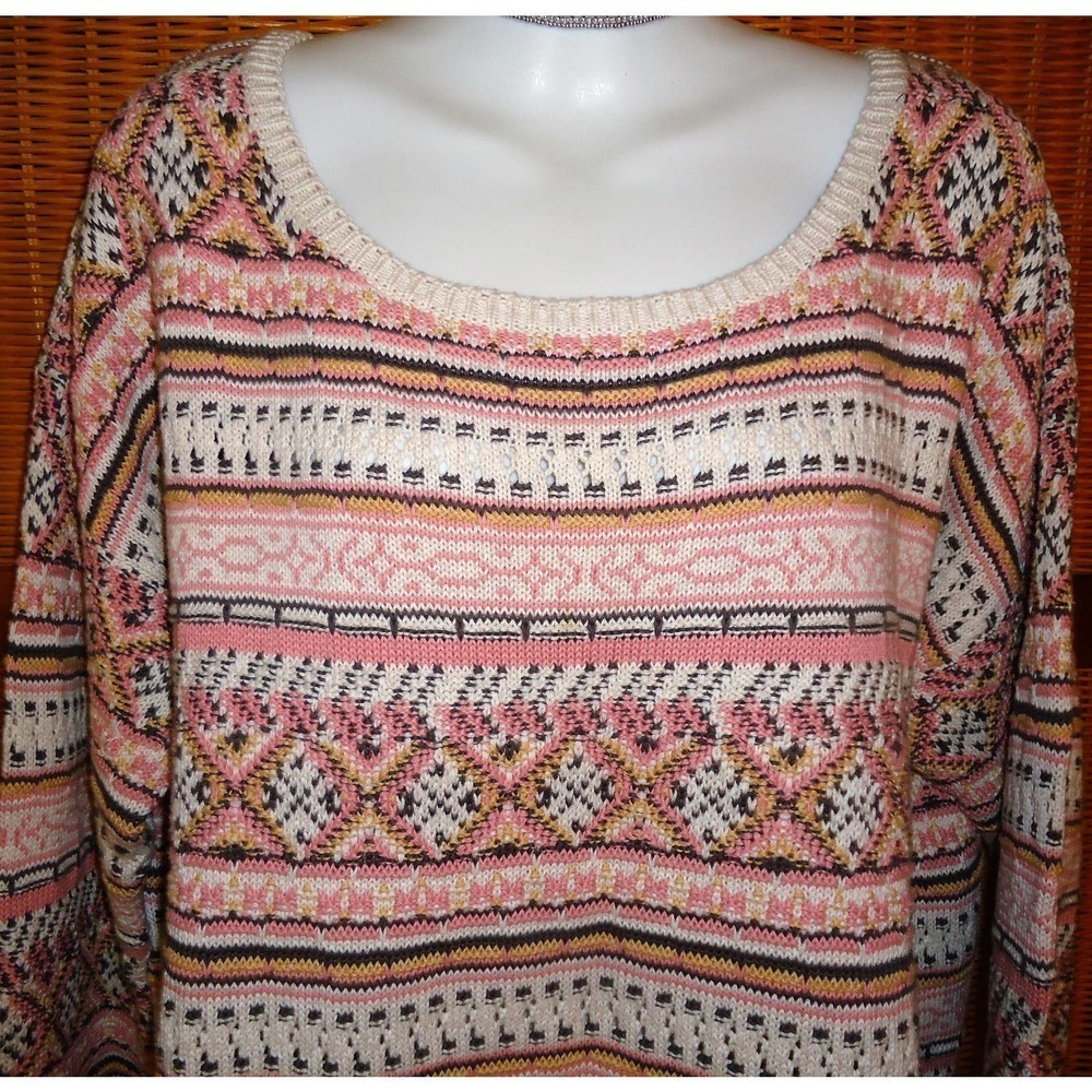 ODD MOLLY PINK FAIR ISLE CREW NECK COTTON KNIT SWEATER SIZE 3 LARGE - Picture 2 of 11